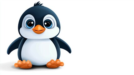 Fototapeta premium Adorable Baby Penguin with Fluffy Feathers and Orange Feet