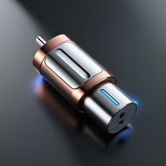 Silver battery with a button on the side, a sleek and functional energy solution for modern devices.
