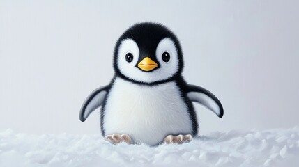 Fototapeta premium Adorable Baby Penguin Sliding on Snowy Surface