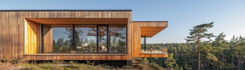Fototapeta premium A large wooden house with a lot of windows and a balcony