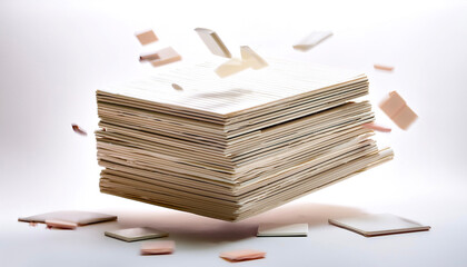 Stack of tiles floating or flying isolated white background