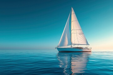 Fototapeta premium Sailboat gliding across a tranquil blue ocean under a clear sky