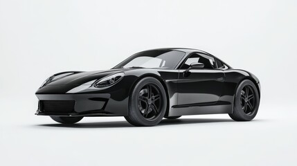 A sleek black sports car with modern design, showcasing elegant lines and a powerful stance against a minimalist background.