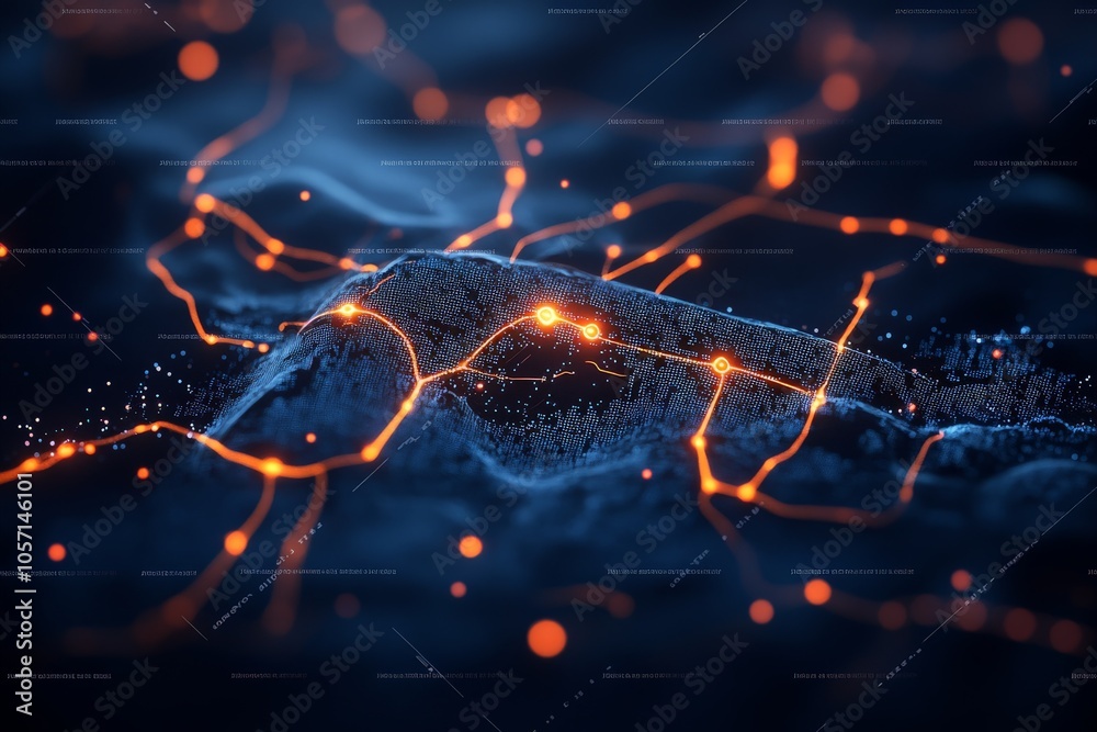 Poster this image showcases a vibrant digital network with interconnected nodes and glowing lines, represen
