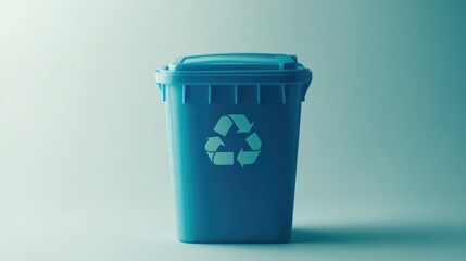 Blue Recycling Bin on Minimalist Background