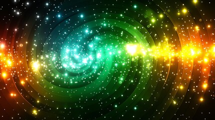 Fototapeta premium Spiral Galaxy Abstract with Green and Gold Stars - Cosmic Space Background