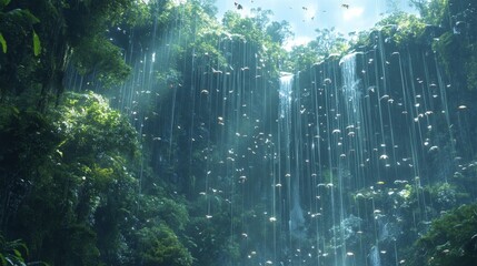 Fototapeta premium A waterfall with many drops of water falling from it