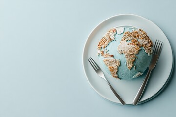 A beautifully crafted world globe with grains arranged on a plate, illustrating agricultural abundance and global food diversity in a serene creative form.