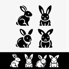 Obraz premium ICON BUNNY cute silhouette vector black and white 