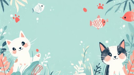 Whimsical Cat-Themed Banner with Soft Gradient Background