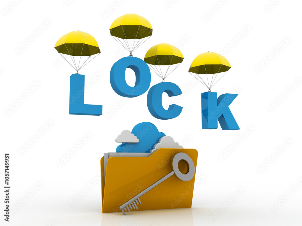 Poster 3d rendering cloud folder storage lock