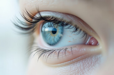 Fototapeta premium Close-up of a blue eye with detailed eyelashes and iris for vision and beauty concepts