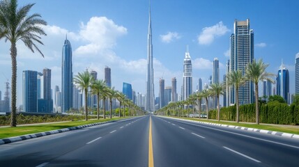 Obraz premium A city street with a large building in the background