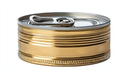 Close-up of a metallic can showcasing its sleek design and pull-tab. Perfect for food and packaging concepts.