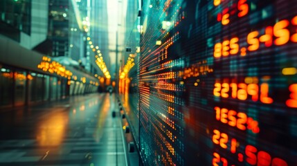 Obraz premium Stock market display with digital financial data and reflections