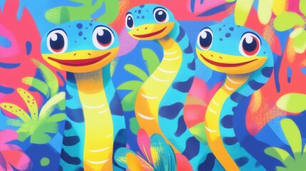 Obraz premium Colorful Year of the Snake cartoon image background material