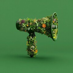 Green Megaphone with Plants - 3D Illustration