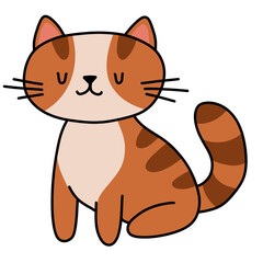 Cute ginger kitten with closed eyes and a satisfied expression. Isolated cartoon illustration