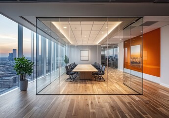Modern Conference Room With City Views and Glass Walls