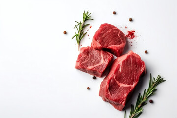 Cut fresh beef on white background free space for text, AI Generated