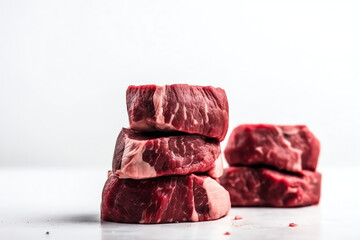 Cut fresh beef on white background free space for text, AI Generated