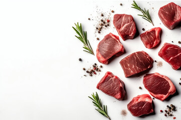 Cut fresh beef on white background free space for text, AI Generated