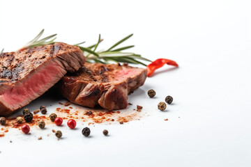 closeup Grilled flat iron steak shot in flat style, On white background, AI Generated
