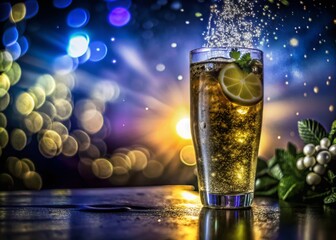 Refreshing Carbonated Drink Double Exposure for Relaxation and Enjoyment with Light Effects