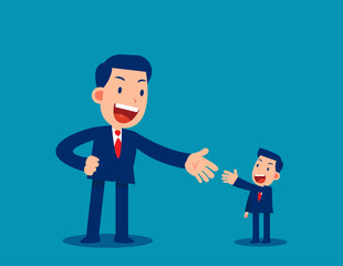 Big business person about to shaking hand with small business person. Business agreement, partnership concept.