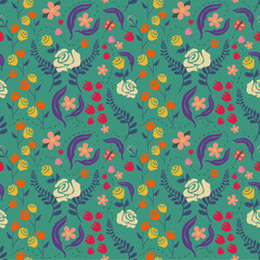 Flowers seamless pattern with nature elements for fashion, fabric, wallpaper, background, print, card, wrap with its elegant, ornate, beautiful and stylish design. Vector and illustration.