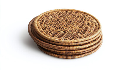 Close-Up of Woven Straw Coasters on White Surface
