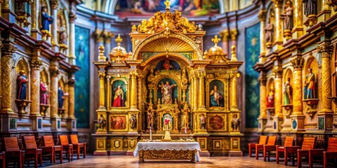 Fototapeta premium Restored Baroque Altar of the 16th Century in Tilt-Shift Perspective for Architectural Photography