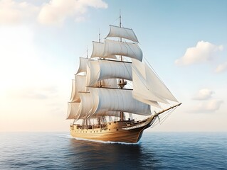 A beautifully crafted wooden sail ship with tall masts and expansive sails showcases traditional craftsmanship and evokes maritime adventure