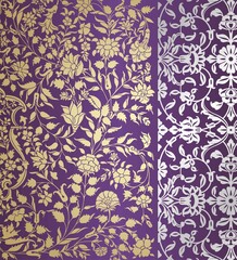 wedding card design, traditional paisley floral pattern , royal India	