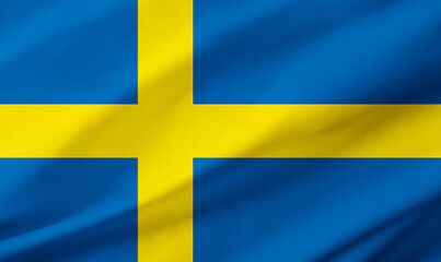 Sweden flag background with waving fabric texture