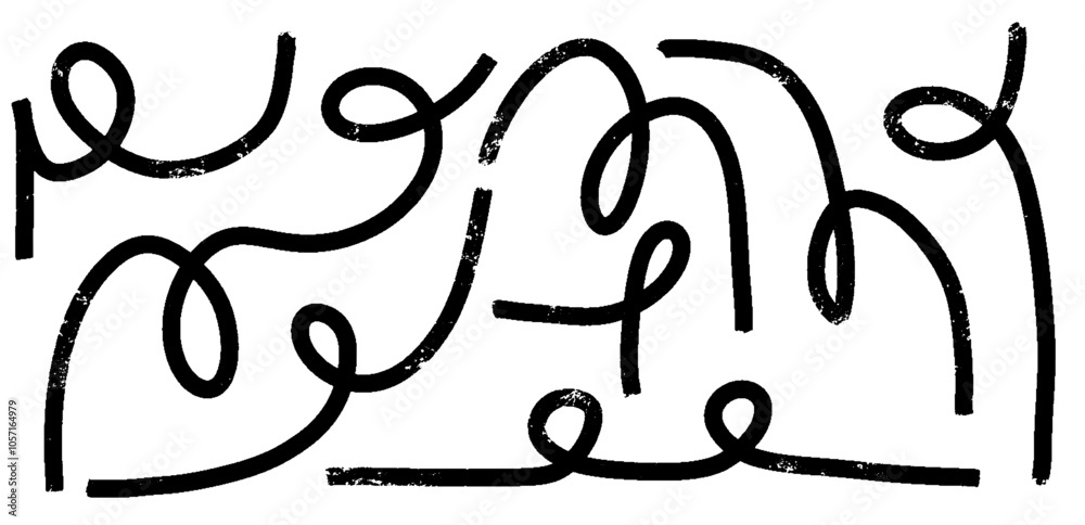 Poster Abstract Brush Line and Stroke Set. Hand Drawn Paint Shapes and Scribbles. Funky Vector Elements with Organic Waves, Bold Curves.