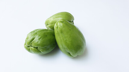 Fresh chayote (Sechium edulis) or labu siam isolated on white background.
