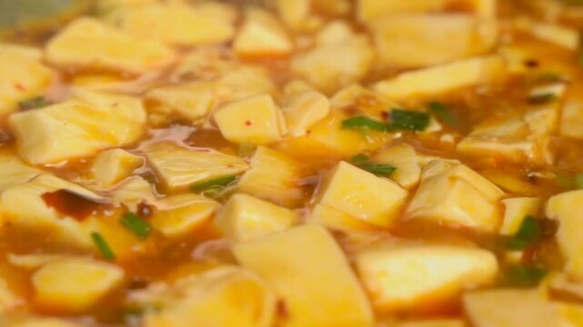 Sichuan cuisine mapo tofu stir fry slow motion