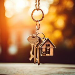 A house-shaped house key, a photograph for an advertisement themed around real estate, home ownership, and sales.