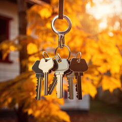 A house-shaped house key, a photograph for an advertisement themed around real estate, home ownership, and sales.