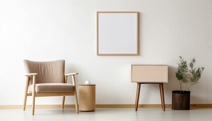 empty frame mockup in bohemian design room