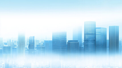 Fototapeta premium Cityscape with tall buildings and a foggy background..