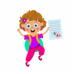 Cute girl with school bag and MarkSheet vactor image