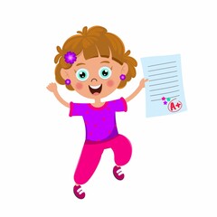 Cute girl cheering with MarkSheet A+grade vactor image 