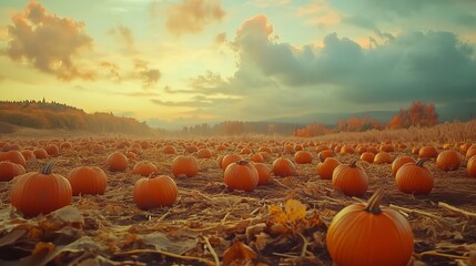pumpkin field with light color