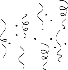 Doodle hanging confetti and streamers banner. Hand drawn celebration banner with falling confetti. Doodle party firecracker border texture. Vector illustration on white background in childish style.