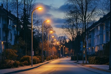 Empty Street Lit by Streetlights at Dusk