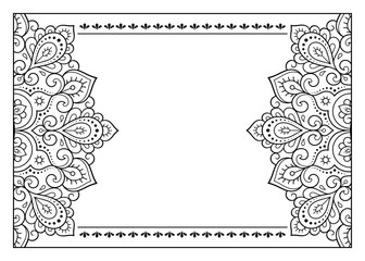 Frame in eastern tradition. Stylized with henna tattoos decorative pattern for decorating covers for book, notebook, casket, magazine, postcard and folder. Flower border in mehndi style.