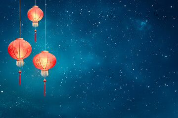 Red lanterns hanging against a starry night sky