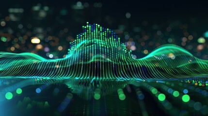 Abstract Digital Wave Pattern with Green and Blue Lights